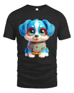 Cute Blue Puppy Graphic T Shirt Adorable Cartoon Dog Art Style - black t-shirt on white background