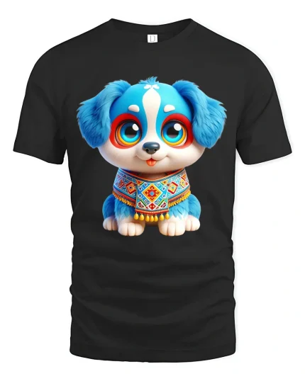 Cute Blue Puppy Graphic T Shirt Adorable Cartoon Dog Art Style - black t-shirt on white background