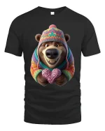 Cute Cozy Bear Graphic T Shirt Knitted Sweater Love Art Style - black t-shirt on white background