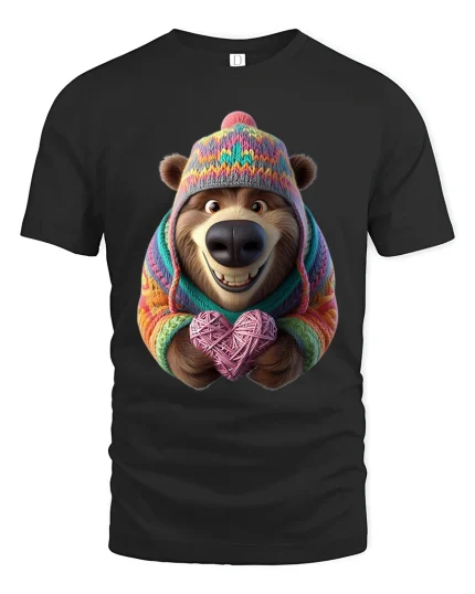 Cute Cozy Bear Graphic T Shirt Knitted Sweater Love Art Style - black t-shirt on white background