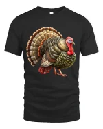 Funny Thanksgiving Turkey Graphic T Shirt Detailed Farm Art Style - black t-shirt on white background