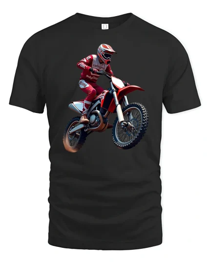 Motocross Dirt Bike Rider Graphic T Shirt Extreme Racing Action - black t-shirt on white background
