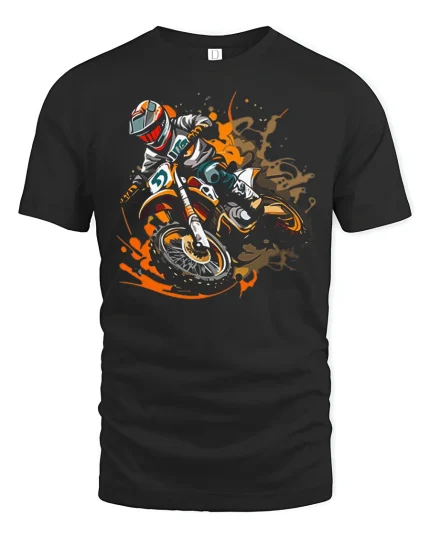 Motocross Dirt Bike Action Graphic T Shirt Extreme Speed Style - black t-shirt on white background