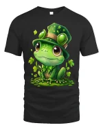 Cute Leprechaun Frog Graphic T Shirt Whimsical Irish Style Art - black t-shirt on white background