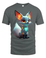 Cute Cyber Fox Graphic T Shirt Futuristic Neon Tech Art Style - gray t-shirt on white background