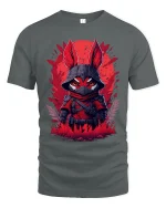 Red Ninja Fox Warrior Graphic T Shirt Dark Fantasy Art Style - gray t-shirt on white background