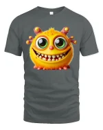 Funny Cute Monster Graphic T Shirt Big Eyes Smiling Cartoon Art - gray t-shirt on white background