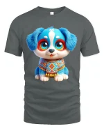 Cute Blue Puppy Graphic T Shirt Adorable Cartoon Dog Art Style - gray t-shirt on white background