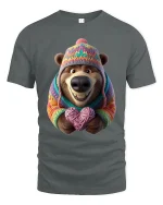 Cute Cozy Bear Graphic T Shirt Knitted Sweater Love Art Style - gray t-shirt on white background