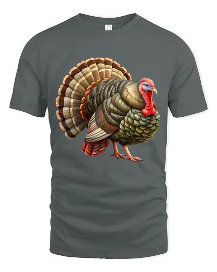 Funny Thanksgiving Turkey Graphic T Shirt Detailed Farm Art Style - gray t-shirt on white background