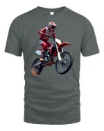 Motocross Dirt Bike Rider Graphic T Shirt Extreme Racing Action - gray t-shirt on white background