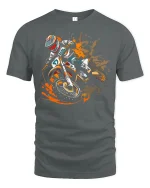 Motocross Dirt Bike Action Graphic T Shirt Extreme Speed Style - gray t-shirt on white background