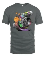 Funny Turbo Snail Graphic T Shirt Boosted Speed Cartoon Design - gray t-shirt on white background