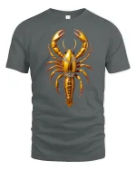 Golden Lobster Graphic T Shirt Luxury Ocean Inspired Art Design - gray t-shirt on white background