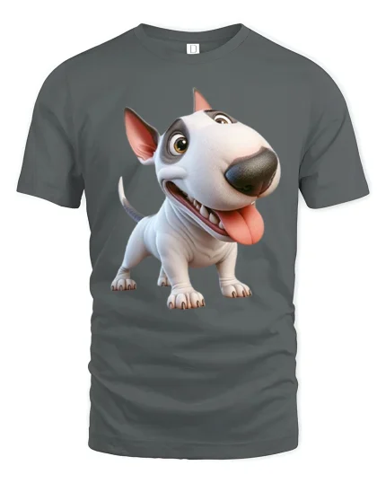 Funny Bull Terrier Dog Graphic T Shirt Cute Cartoon Style Art - gray t-shirt on white background