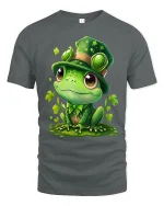 Cute Leprechaun Frog Graphic T Shirt Whimsical Irish Style Art - gray t-shirt on white background