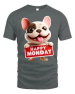 Happy Monday Dog Graphic T Shirt Funny Cute Cartoon Work Humor - gray t-shirt on white background