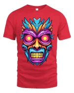 Tribal Skull Graphic T Shirt With Neon Mask Art Vibes - red t-shirt on white background