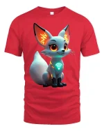 Cute Cyber Fox Graphic T Shirt Futuristic Neon Tech Art Style - red t-shirt on white background
