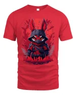 Red Ninja Fox Warrior Graphic T Shirt Dark Fantasy Art Style - red t-shirt on white background