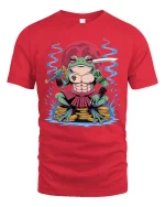 Samurai Frog Warrior Graphic T Shirt Epic Fantasy Art Design - red t-shirt on white background