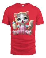 Cute Baby Kitten Graphic T Shirt Adorable Cartoon Animal Art - red t-shirt on white background