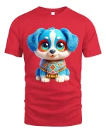 Cute Blue Puppy Graphic T Shirt Adorable Cartoon Dog Art Style - red t-shirt on white background