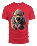 Cute Cozy Bear Graphic T Shirt Knitted Sweater Love Art Style - red t-shirt on white background