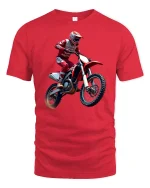 Motocross Dirt Bike Rider Graphic T Shirt Extreme Racing Action - red t-shirt on white background