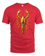 Golden Lobster Graphic T Shirt Luxury Ocean Inspired Art Design - red t-shirt on white background