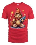 Cute Wizard Teddy Bear Graphic T Shirt Magical Fantasy Art Style - red t-shirt on white background