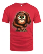 Cute Baby Monkey Graphic T Shirt Big Eyes Cartoon Style Art - red t-shirt on white background