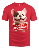 Happy Monday Dog Graphic T Shirt Funny Cute Cartoon Work Humor - red t-shirt on white background