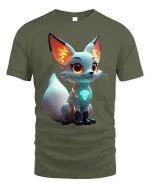 Cute Cyber Fox Graphic T Shirt Futuristic Neon Tech Art Style - military green t-shirt on white background