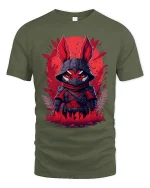Red Ninja Fox Warrior Graphic T Shirt Dark Fantasy Art Style - military green t-shirt on white background