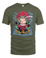 Samurai Frog Warrior Graphic T Shirt Epic Fantasy Art Design - military green t-shirt on white background