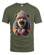 Cute Cozy Bear Graphic T Shirt Knitted Sweater Love Art Style - military green t-shirt on white background