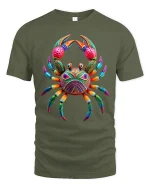 Colorful Artistic Crab Graphic T Shirt Vibrant Ocean Animal Art - military green t-shirt on white background