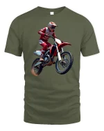 Motocross Dirt Bike Rider Graphic T Shirt Extreme Racing Action - military green t-shirt on white background