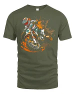 Motocross Dirt Bike Action Graphic T Shirt Extreme Speed Style - military green t-shirt on white background