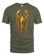 Golden Lobster Graphic T Shirt Luxury Ocean Inspired Art Design - military green t-shirt on white background