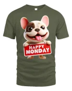 Happy Monday Dog Graphic T Shirt Funny Cute Cartoon Work Humor - military green t-shirt on white background