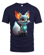 Cute Cyber Fox Graphic T Shirt Futuristic Neon Tech Art Style - navy t-shirt on white background