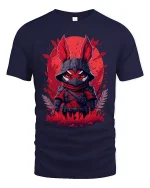 Red Ninja Fox Warrior Graphic T Shirt Dark Fantasy Art Style - navy t-shirt on white background