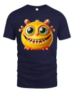 Funny Cute Monster Graphic T Shirt Big Eyes Smiling Cartoon Art - navy t-shirt on white background