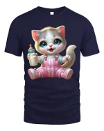 Cute Baby Kitten Graphic T Shirt Adorable Cartoon Animal Art - navy t-shirt on white background