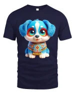 Cute Blue Puppy Graphic T Shirt Adorable Cartoon Dog Art Style - navy t-shirt on white background