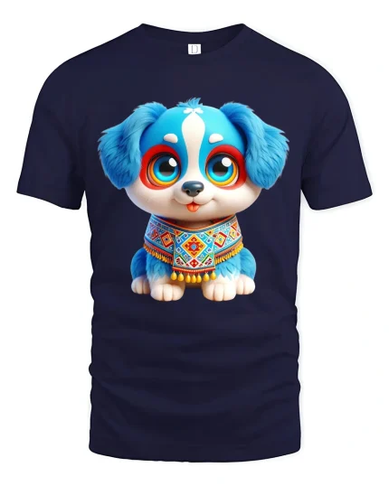 Cute Blue Puppy Graphic T Shirt Adorable Cartoon Dog Art Style - navy t-shirt on white background