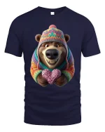 Cute Cozy Bear Graphic T Shirt Knitted Sweater Love Art Style - navy t-shirt on white background