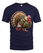 Funny Thanksgiving Turkey Graphic T Shirt Detailed Farm Art Style - navy t-shirt on white background